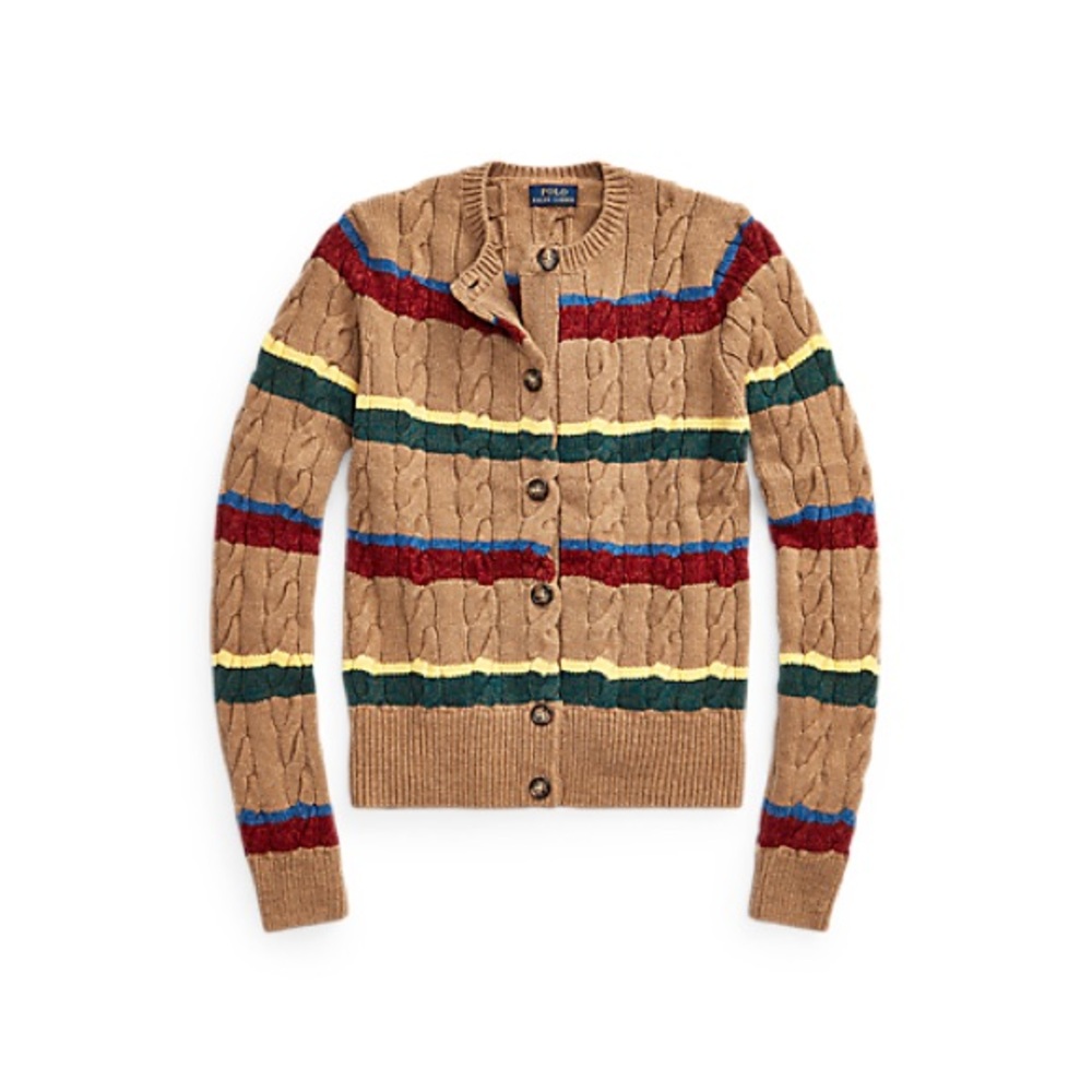 Ralph Lauren Women's Tan Multicolor Striped Cardigan